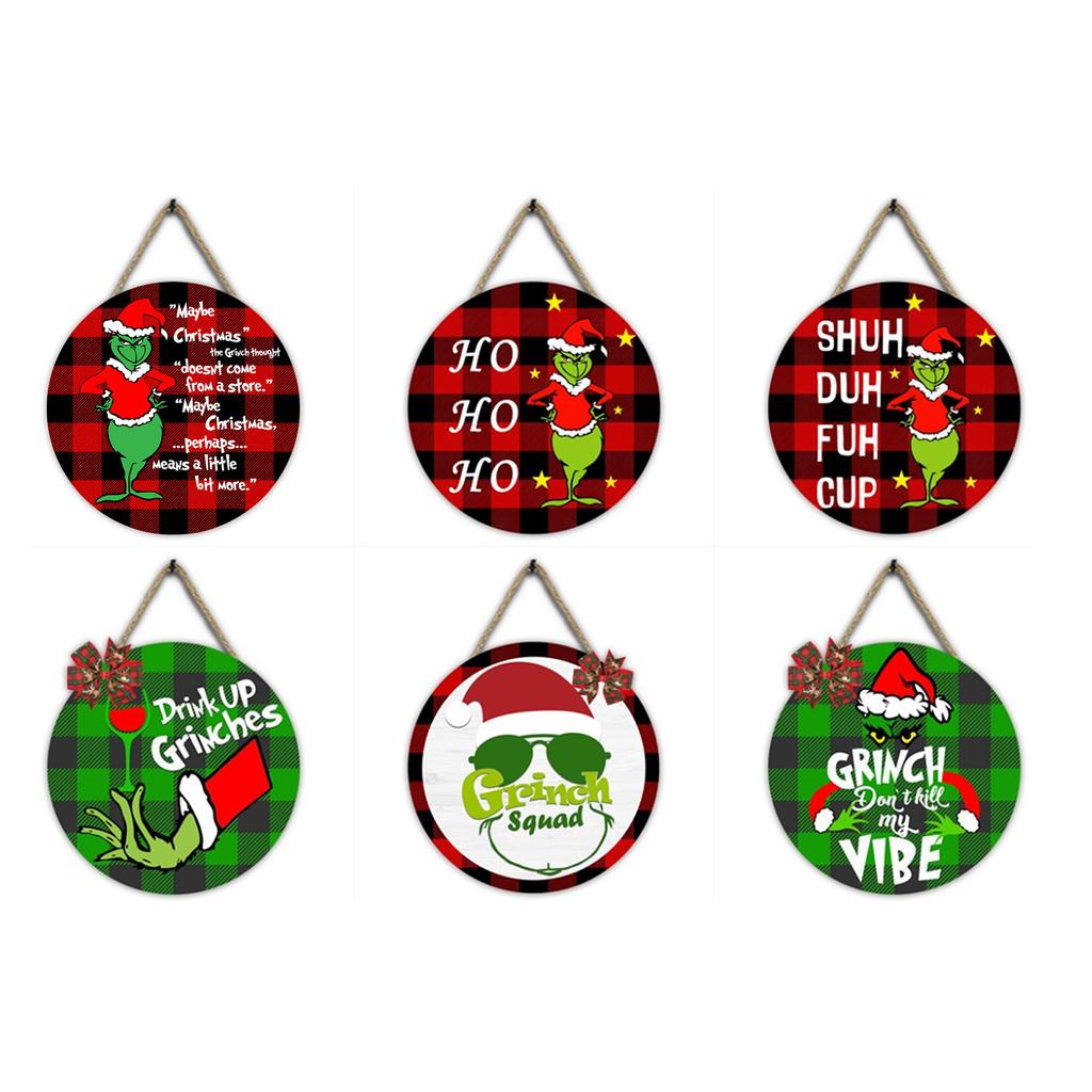 Christmas Wooden Doorplate Hanging Ornaments Home Decoration Round Pendant