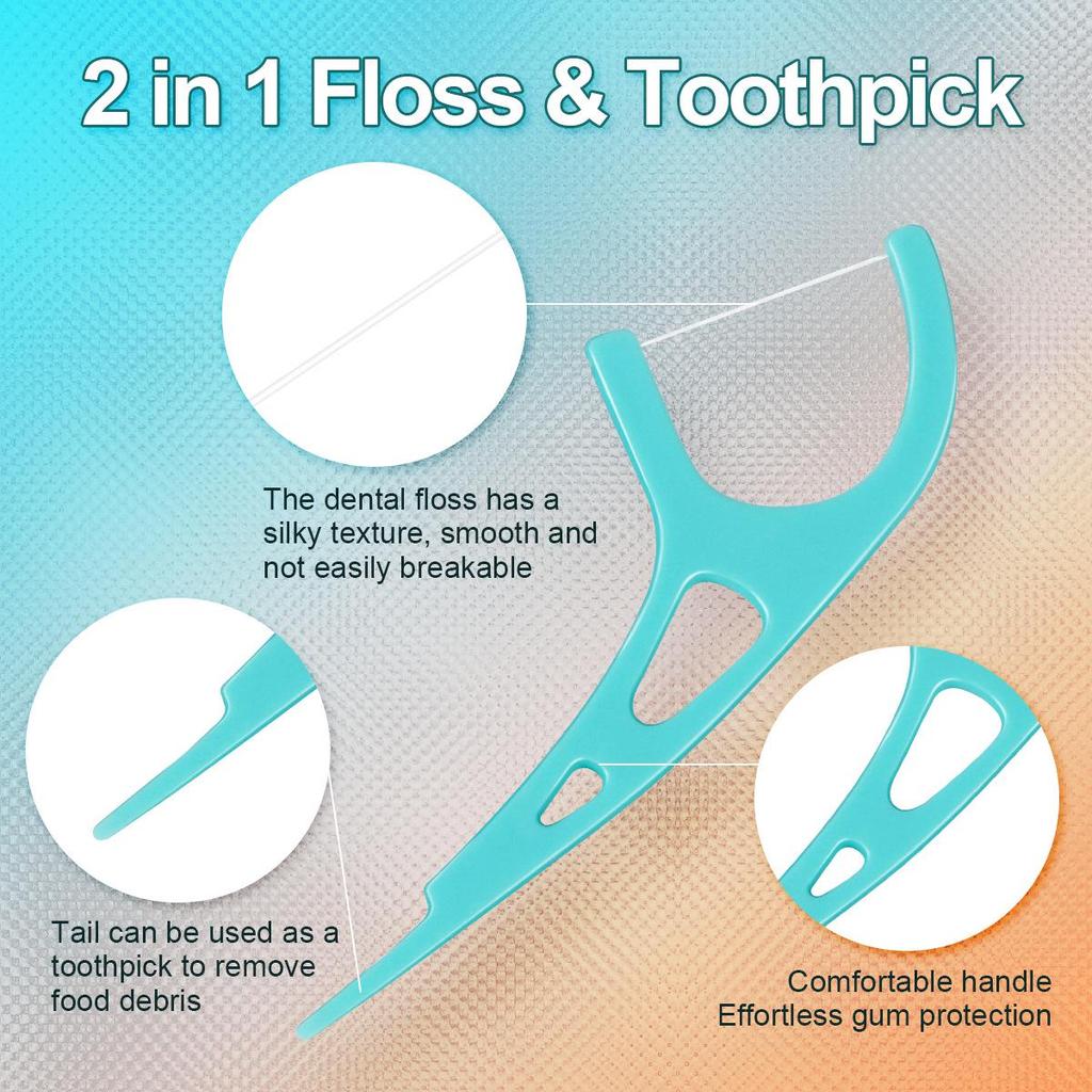 Mint-Flavored High-Tensile Polymer Floss Picks - Bow-Shaped, Fine, Smooth, Large-Mouth Plastic Toothpicks