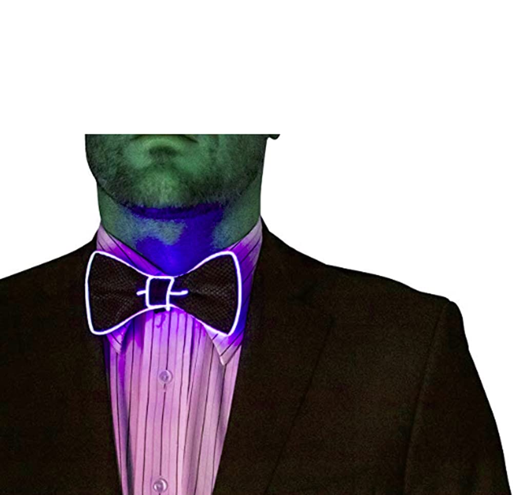 [YUANT] LED Bow Tie, Light-Up Bow Tie, Glowing LED Bow Tie, Adjustable EL Wire LED Light-Up Glowing Bow Tie (Purple)