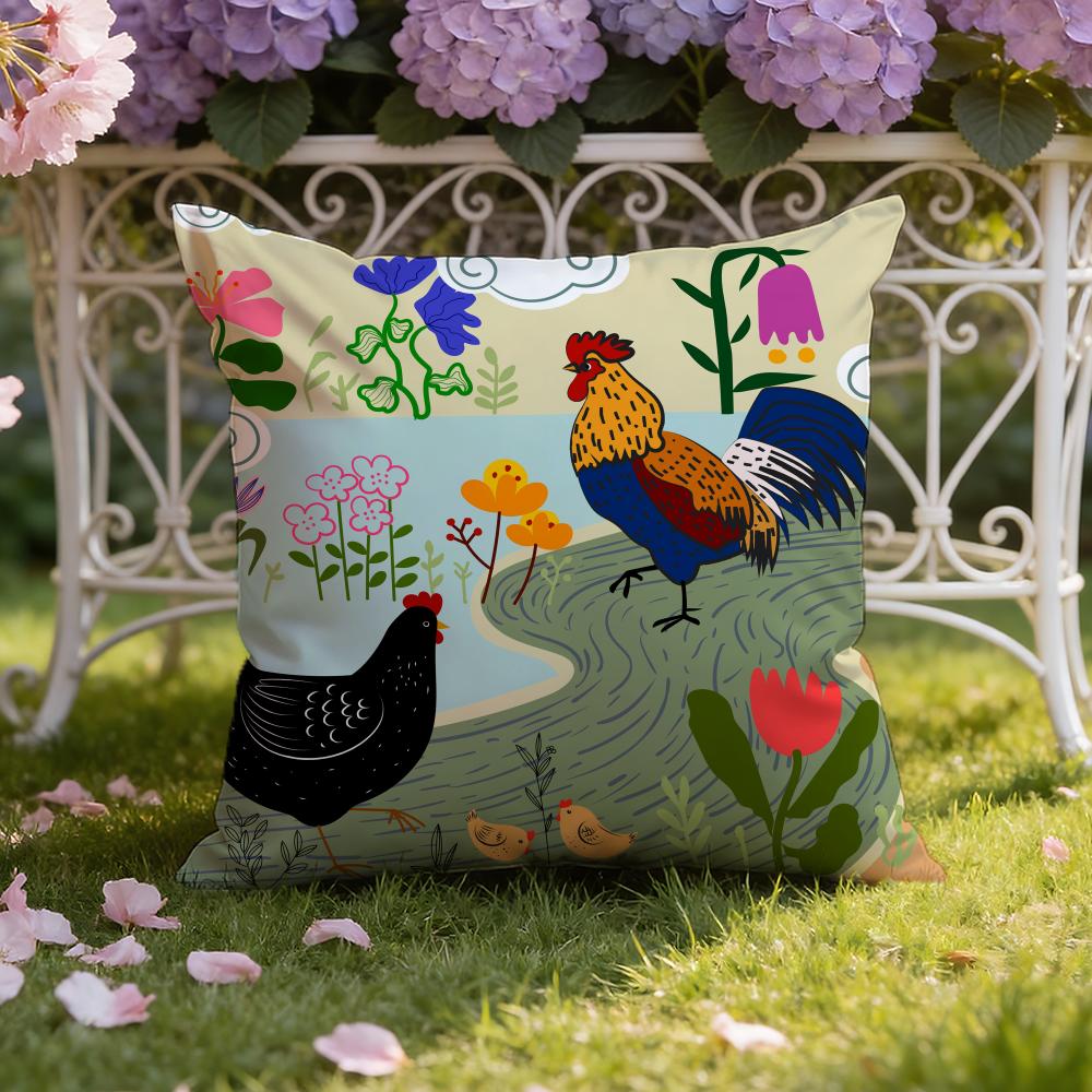 Rooster Doodle Art Cushion Cover Home & Car Dual-Scene Pillow Cover: Reversible for Premium Comfort