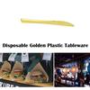 Einweg Gold Farbe Kunststoff Geschirr Besteck Löffel Gabel Set 25PC Heiße Party