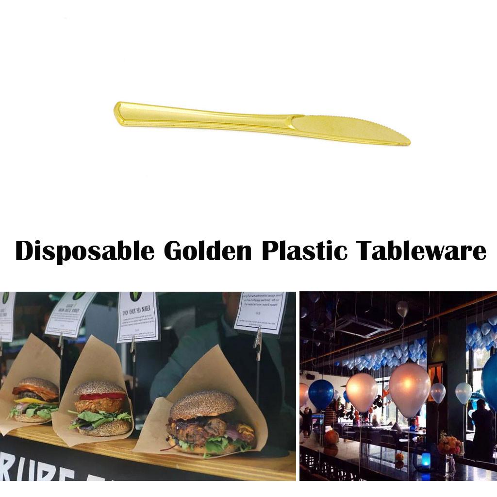Einweg Gold Farbe Kunststoff Geschirr Besteck Löffel Gabel Set 25PC Heiße Party