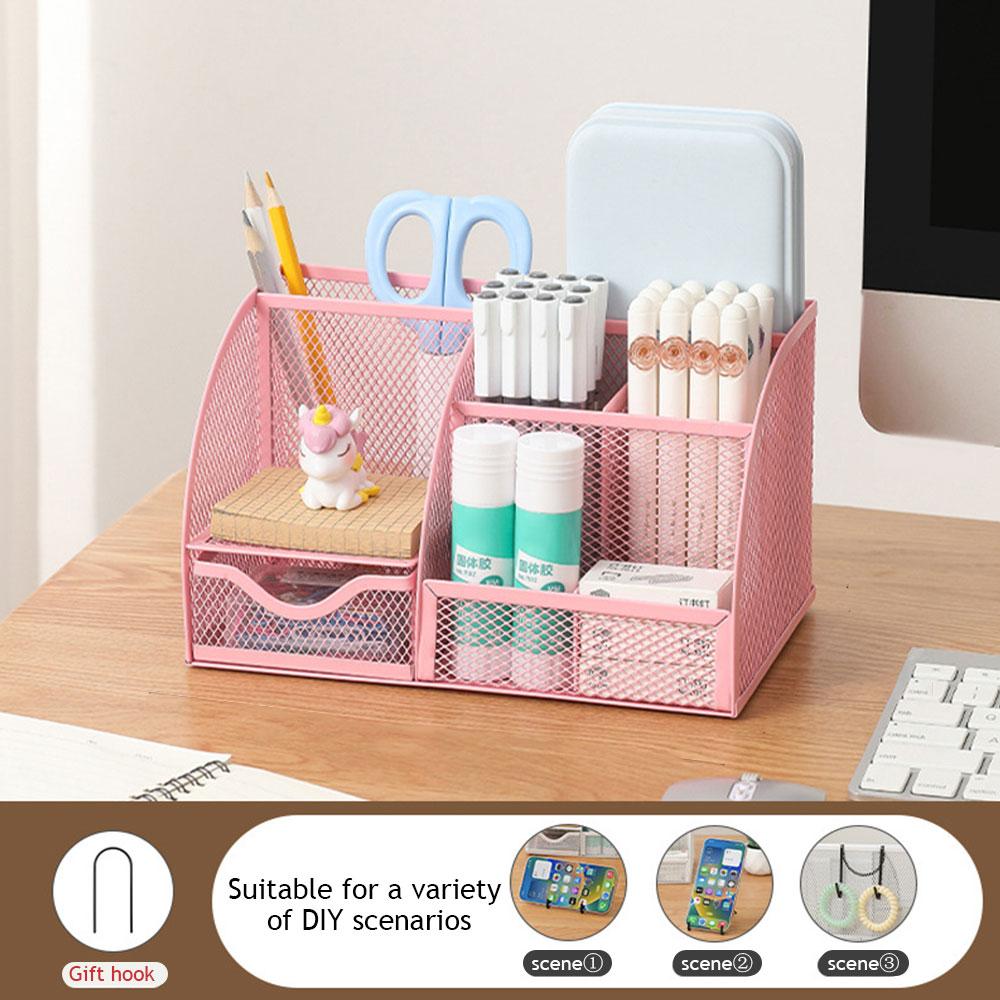 Seven-grid Metal Hollowing Process Organization Multi-functional Combination Pen Holder Korean Stationery Desktop Storage Case