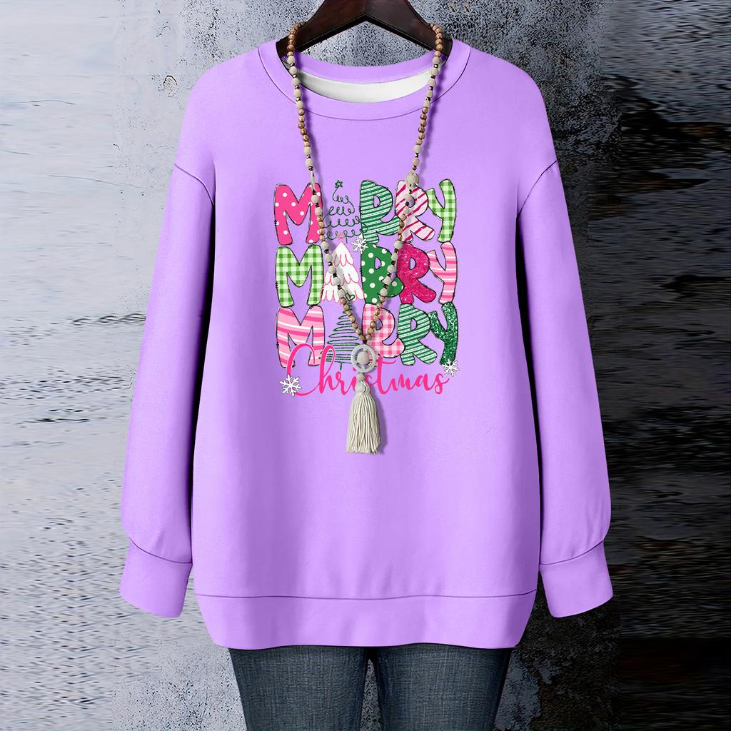 Damen Weihnachts-Print Rundhals Langarm T-Shirt Sweatshirt Oberteil