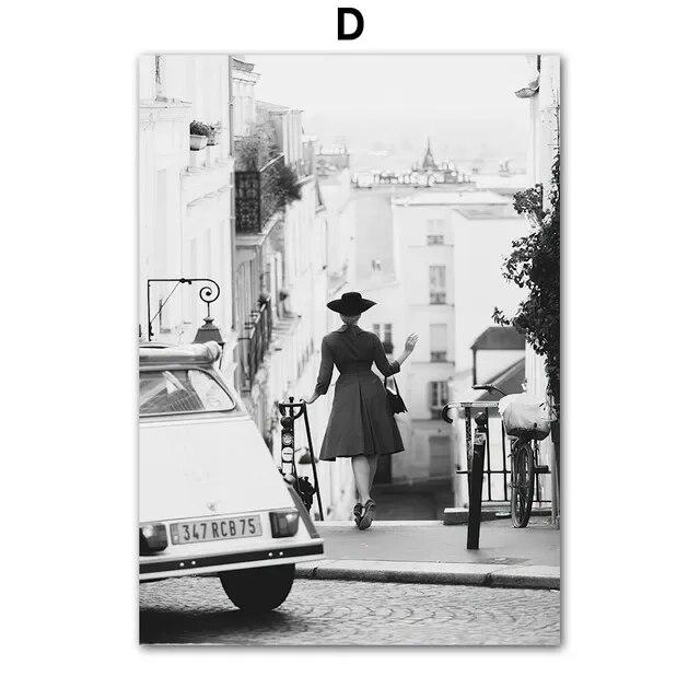 Europe Street Photograph Scenery Picture Canvas Painting Wall Art Black and White Poster and Print for Home Living Room Decor