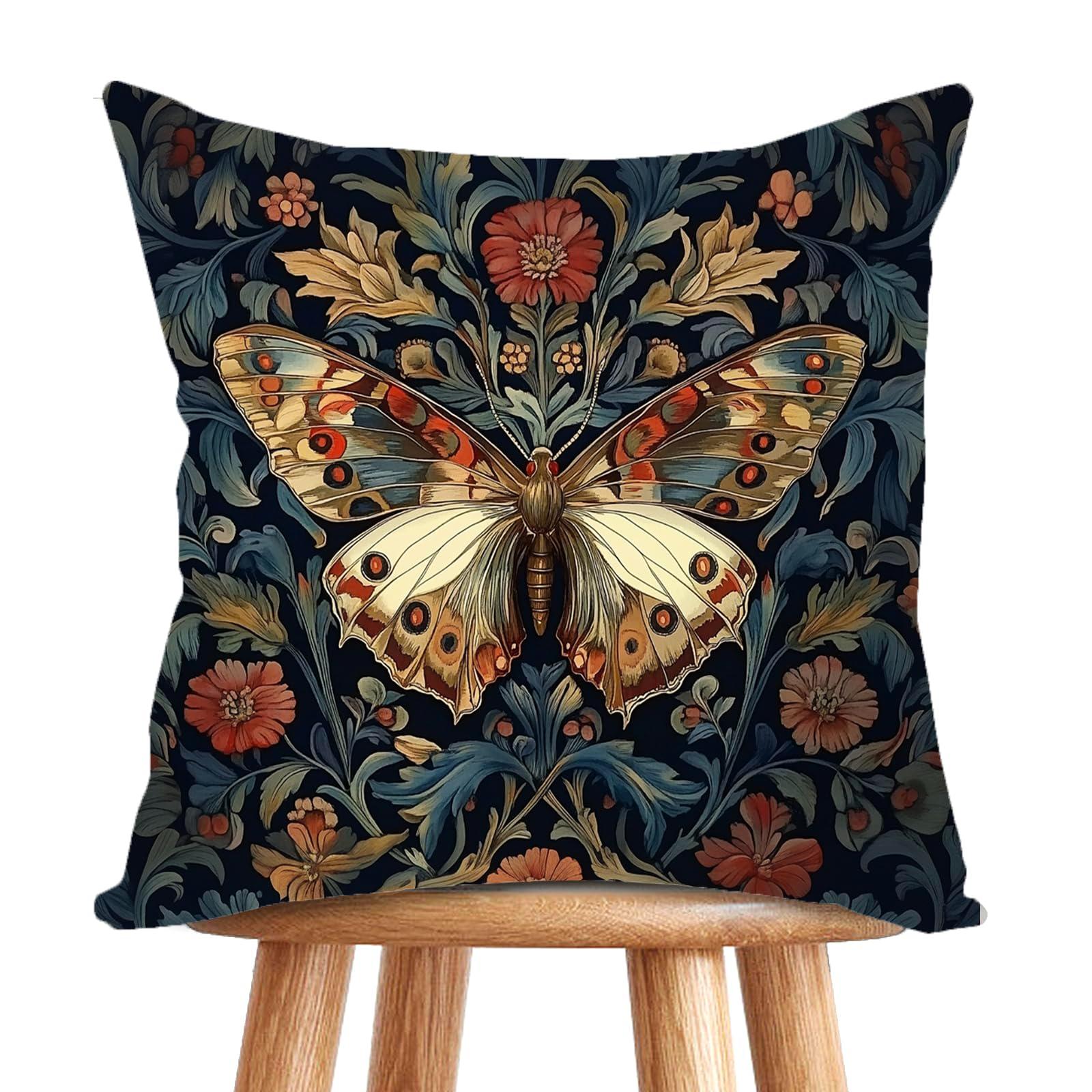 Vikama Vintage Bloemen Vlinder Kussensloop Morris Stijl Decoratieve Kussensloop Voor Bank Slaapkamer Woondecoratie Peach skin 35*35(CM)-1Pcs