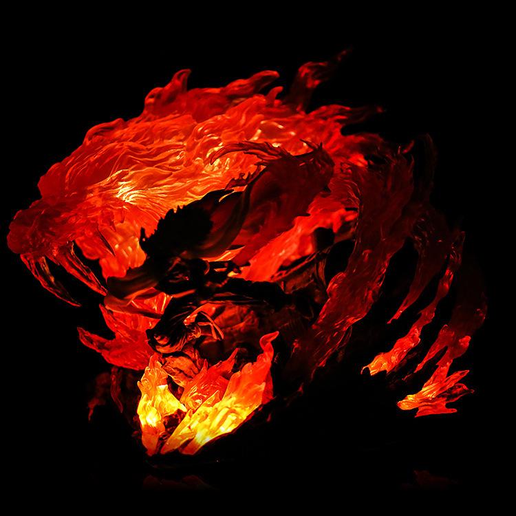 Flame Pillar Kyojuro Double Head Glowing Anime Figure Sculpture from Demon Slayer