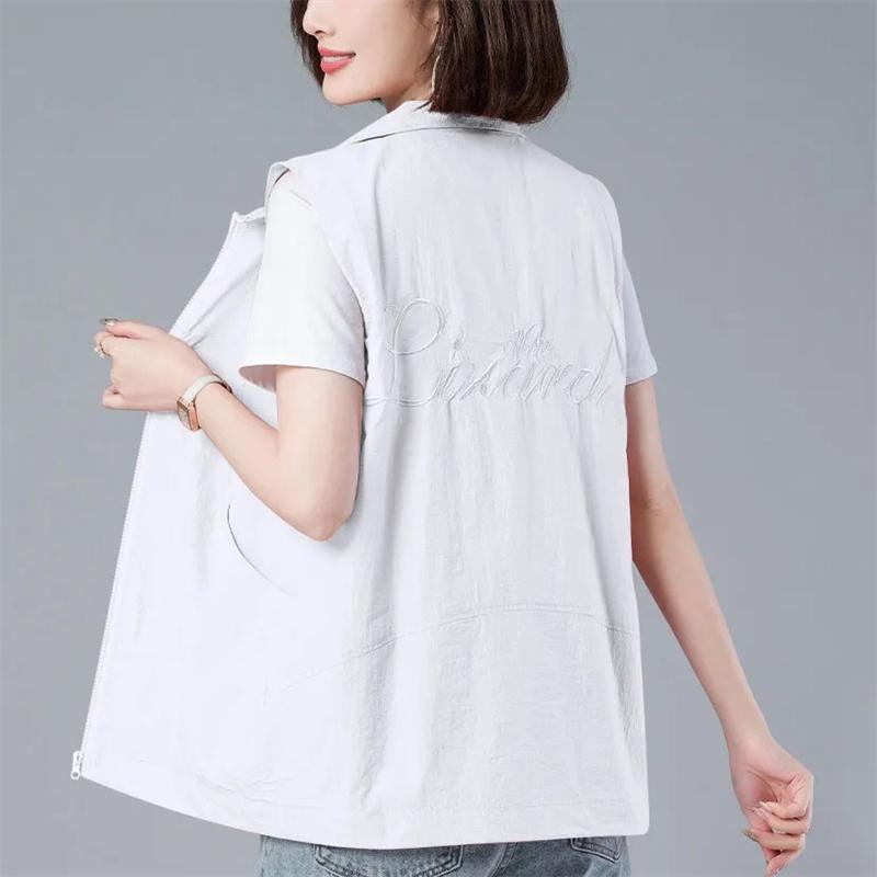 

Женский жилет, куртка, летний, без рукавов, жилет, пальто, летний, тонкий, хлопковый топ, короткая куртка для защиты от солнца 4XL белый