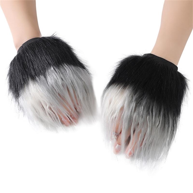 Fingerless Rainbow Fleece Gloves For Winter Soft Plush Warmth Unisex Design Colorful Bear Cosplay