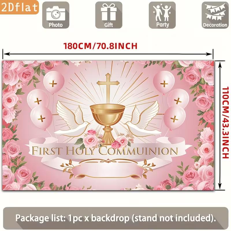 2D First Holy Communion Celebration Background, Chalice & Dove