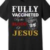 Mens Christian Faith TShirt  Fully Vaccinated By The Blood of Jesus  Lion of Judah Design Religious Message Short Sleeve Tee