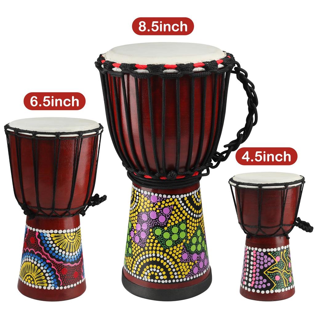 Goghost Tambor Djembe de Madeira 4,5 polegadas x 8 polegadas Mogno Esculpido Tambor Africano Manual Cabeça de Pele de Cabra Estilo África Ocidental Profissional Crianças Iniciantes