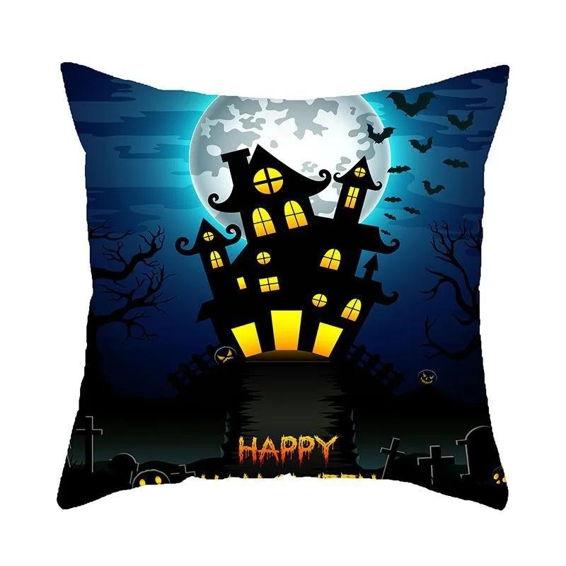 Halloween Atmosphere Pumpkin Head Castle Cushion Cover Suitable for Home Party Living Room Sofa Room Decoration Pillow Cover