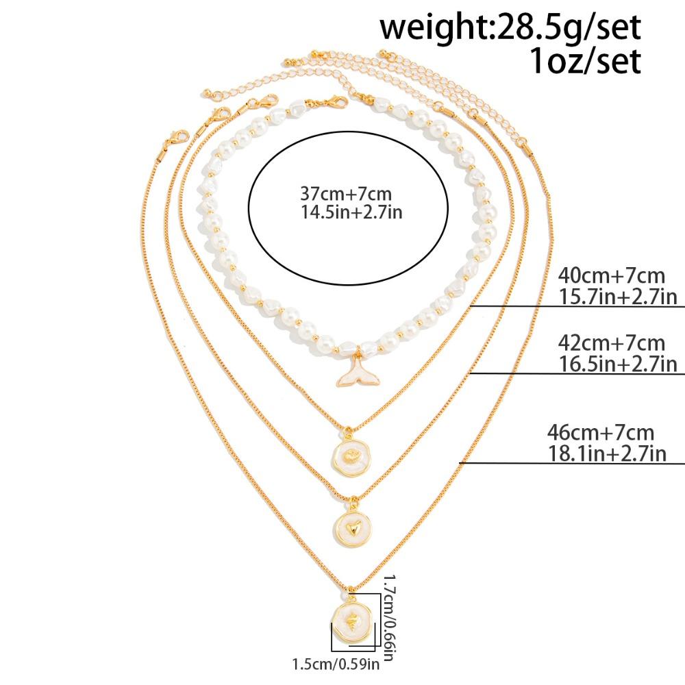 Trendy White Drip Glaze Conch Shell Fish Tail Pendant Baroque Imitation Pearl Beads Multiple Layers Necklace for Women Jewelry