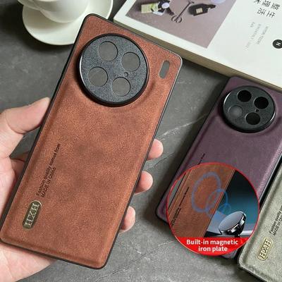 Magnetisch voor Vivo X100 X90S X90 Pro Plus Y78 S17 S16 V27 IQOO 12 Z8 Neo Hoes Leer Mat Zacht Volledige Camera Beschermhoes