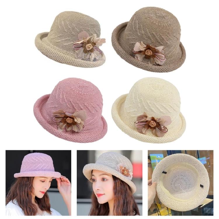 Classical Flower Style Bucket Hat Sun Protection Accessory Lightweight Acrylic Multiple Colorways
