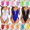 Trendy dámské jednodílné plavky se šněrováním a sukýnkou - evropský a americký styl