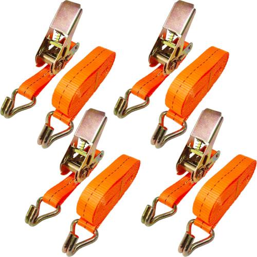 Set of 4 25mm Wide x 5m Long Lashing Belts, Ratchet-Type Cargo Tie-Down Belts, Multi-Purpose Cargo Tie-Down Straps, Earthquake Preparedness Supplies