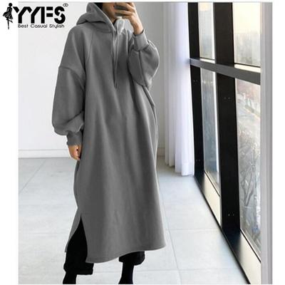 Moda feminina casual outono inverno cor sólida estampa manga comprida com capuz moletons e moletons longos