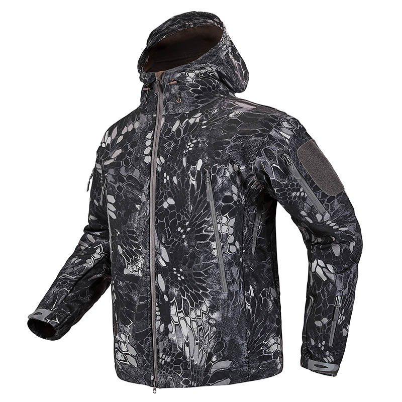 Veste militaire softshell pour homme, veste de camouflage tactique en polaire imperméable, manteau coupe-vent d'extérieur à capuche en peau de requin