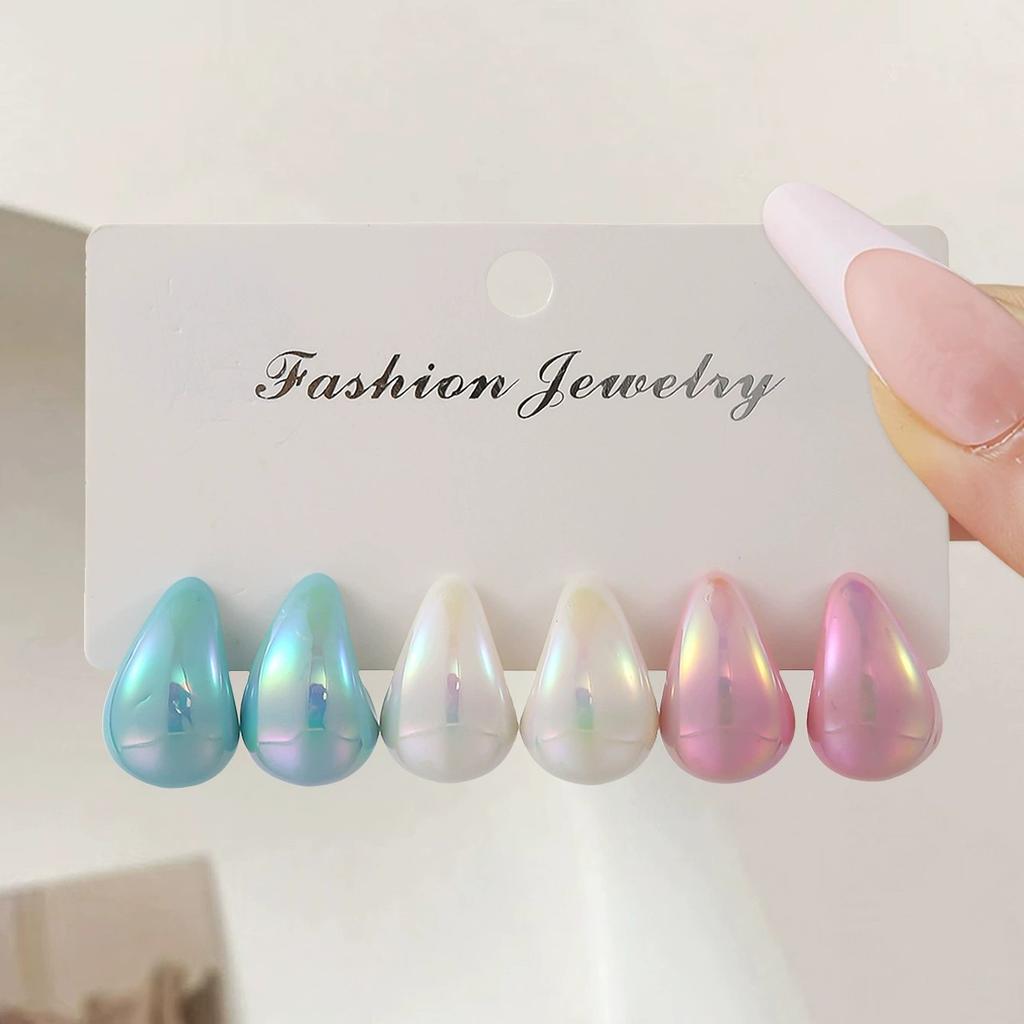 Teardrop Stud Earrings Set Colorful Water Drop Earrings Matte Shiny Earrings for Women Daily Party