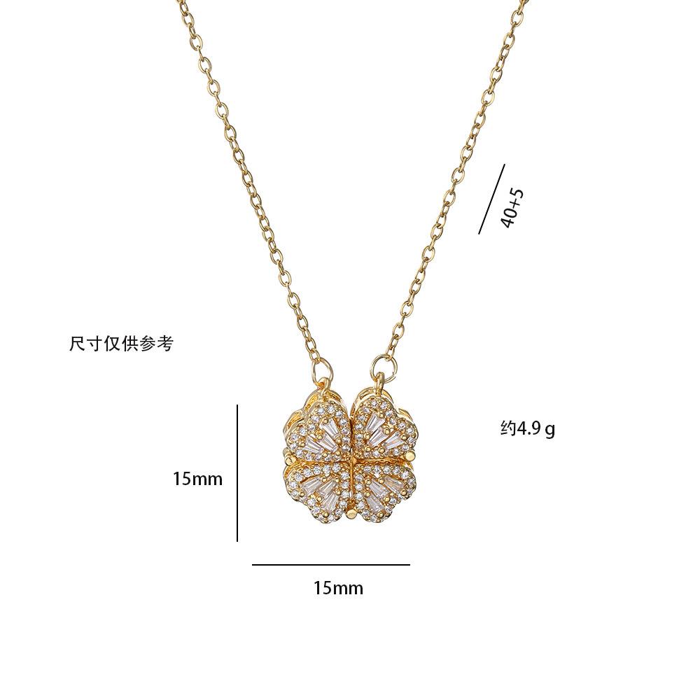 Necklace Women'S Two-Wear Heart-To-Heart Open Four-Leaf Flower Necklace Fashionable Love Folding Collarbone Chain