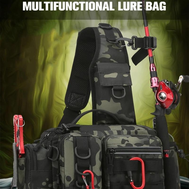 Fishing Equipment Backpack Bait Box Equipment Storage Bag Men's Fishing Backpack with Pole Holder Sling Shoulder Bag Multifunctional Waist Chest Bag