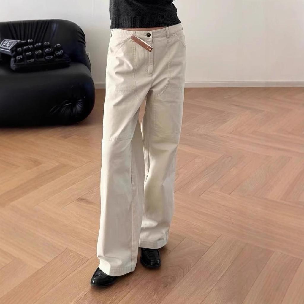 Cotton Slim High Waist Wide-Leg Washed Retro Overalls in Off-White