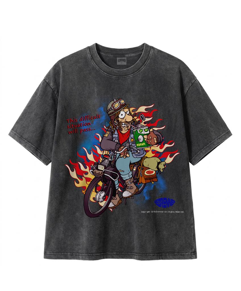 REBRENNER Dtg Vintage Bike Pigment Crop Short Sleeve T-Shirt Charcoal