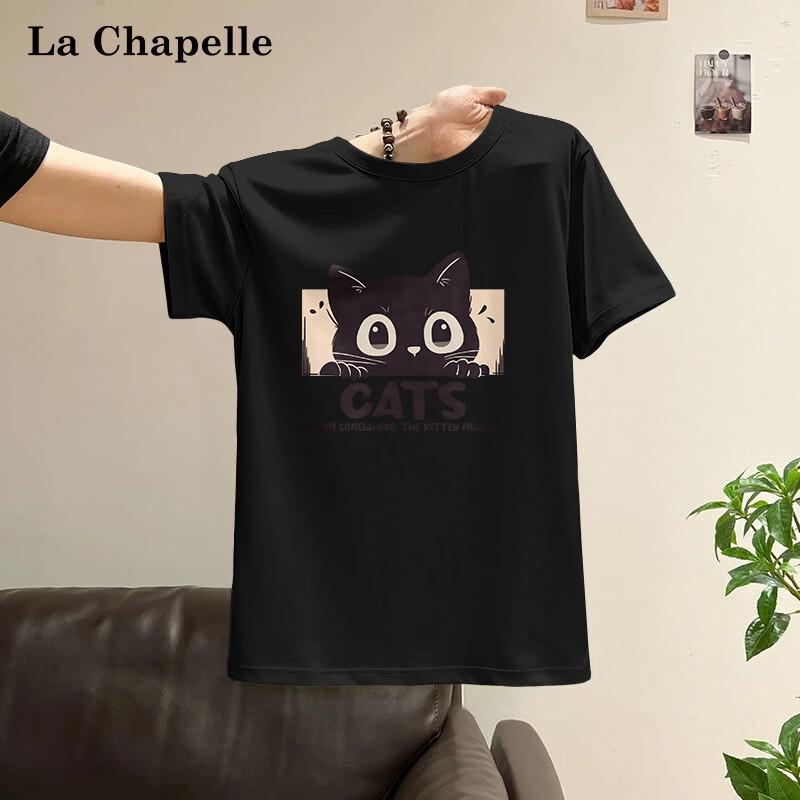 La Chapelle Women s Cotton Climbing Cat Print T-Shirt M