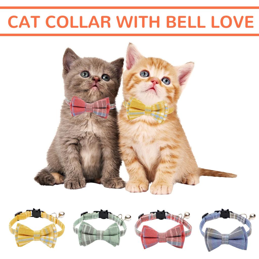 New cotton plaid collar bowknot detachable bell pet supplies