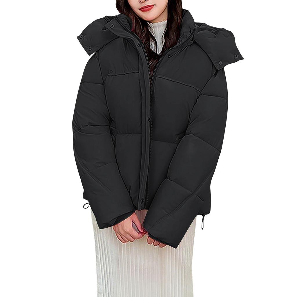 Ladies' Fashionable Solid Color Long Sleeved Loose Warm Hooded Jacket