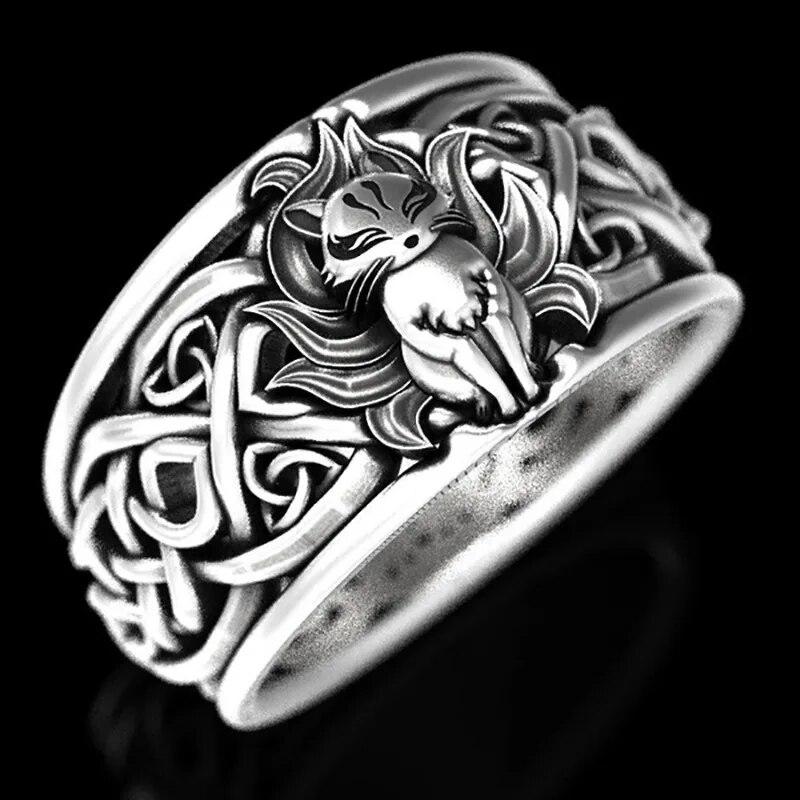 Vintage Neunschwänziger Fuchs-Ring für Damen und Mädchen, Wikinger-Männer, trendiger Ring, Schmuck, Geschenke, verstellbar
