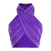 Womens Latin Dance Top Halter Sleeveless Strappy Backless Design Shiny Rhinestones Cross Front Ruched Mesh Crop Top