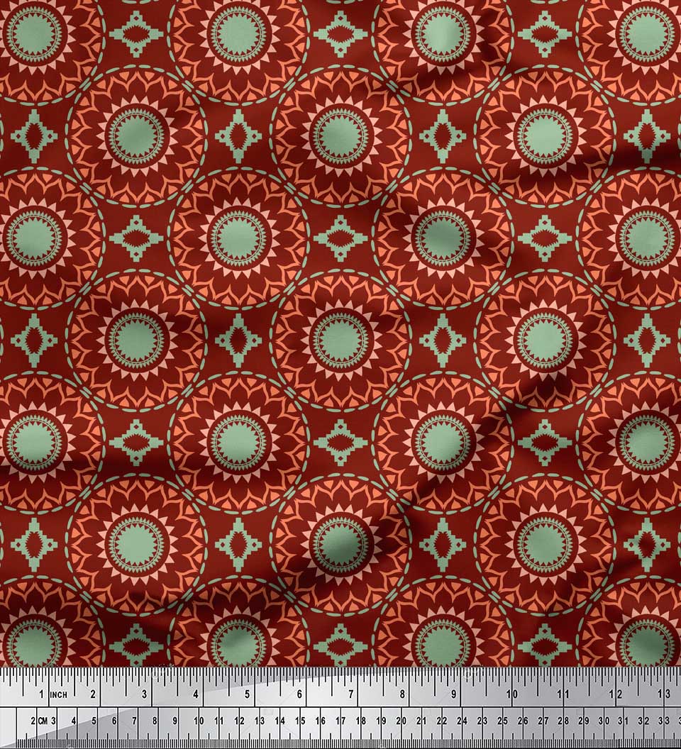 

Soimoi Red Japan Crepe Satin Fabric Mandala Ткань с геометрическим принтом на метр 42 дюйма 42 Inch Wide - Poly Crepe красный