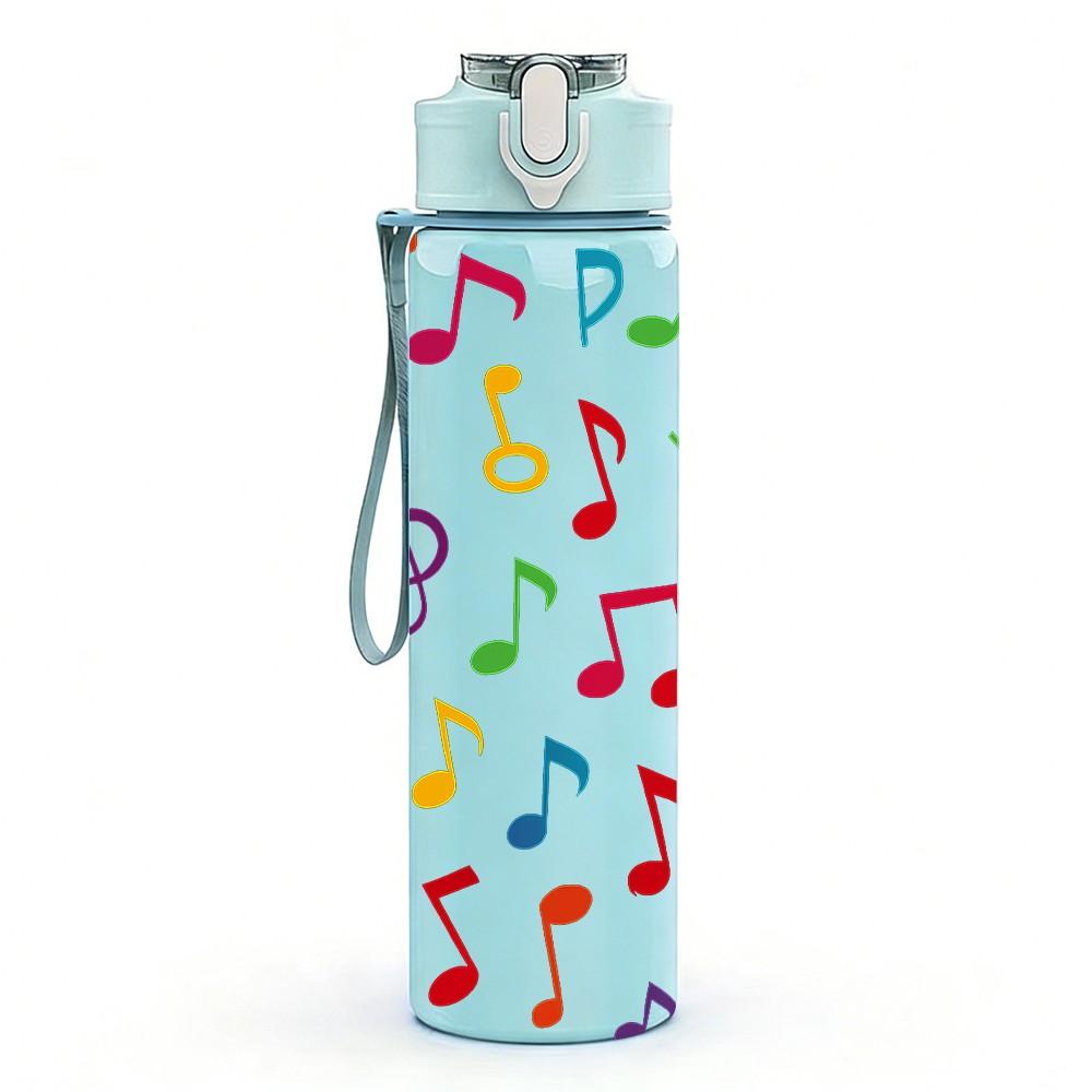 1PC Color Music Note Art Pattern Print 750ml Color Plastic Sports Water Bottle Leakproof Flip Straw Lid Suitable for Sports Office Home Use