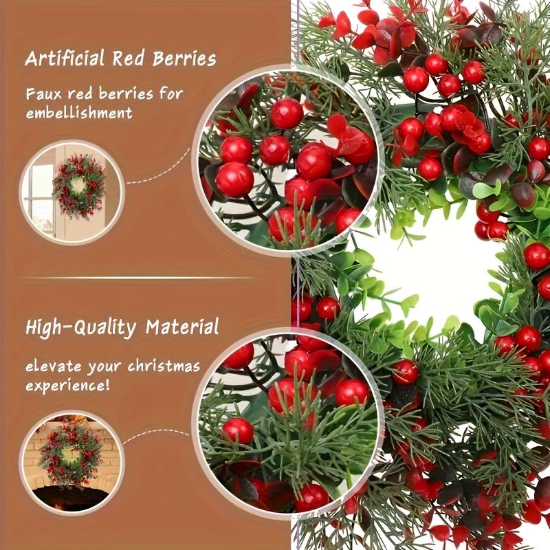 13.7-inch Christmas wreath with red berries - elegant European style door hanging decoration, suitable for indoor and outdoor pl