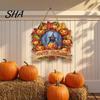 Wall Hanging Halloween Sign Wooden Decor Sign, Spooky Black Cat Pumpkin Witch Ghost Ornaments Suspended Decoration with Jute Rope, Festive Home