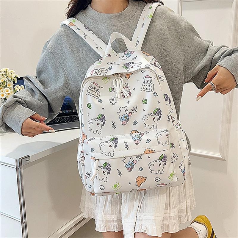 Cute Line Puppy Dog Print Backpack Large Capacity Schoolbag  Delicate Personality Trendy Student Bags Casual Travel Bags