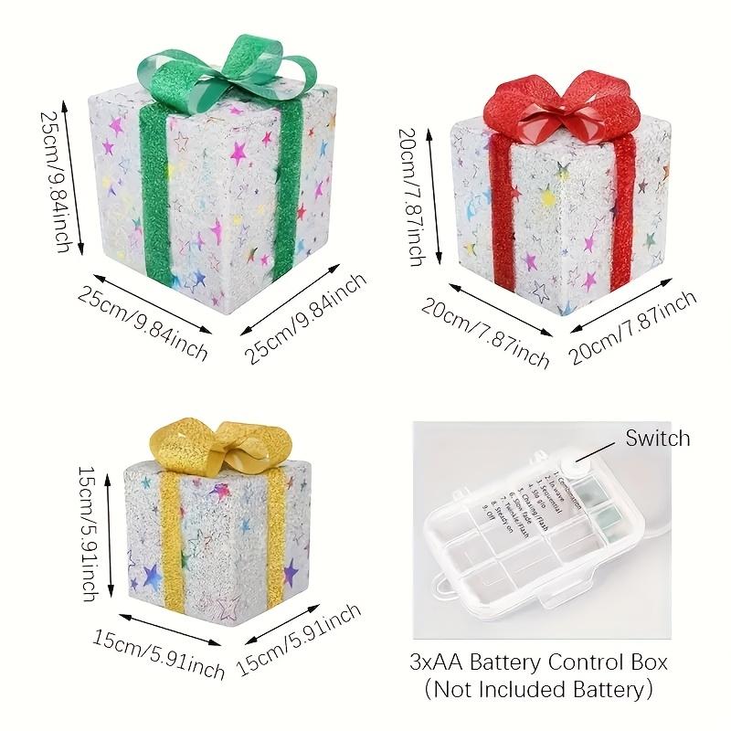 3pcs Lighted Christmas Gift Box Set with Warm LED Lights & Snowy Ribbon Bows  Cordless Holiday Decor (Batteries Not Includ)