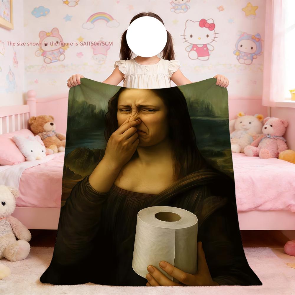 Funny Mona Lisa Covering Her Nose Holding Toilet Paper Blanket Soft Throw Blanket for Picnic Bed Sofa Home Bedroom Cozy Warm
