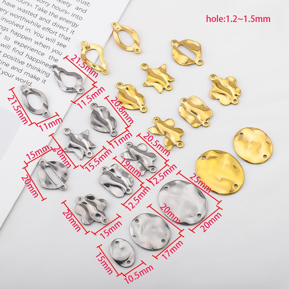 10pcs Stainless Steel 18K Plated Oval Star Heart Charms Double Hole Pendants for DIY Necklace Bracelet Jewelry Making Supplies