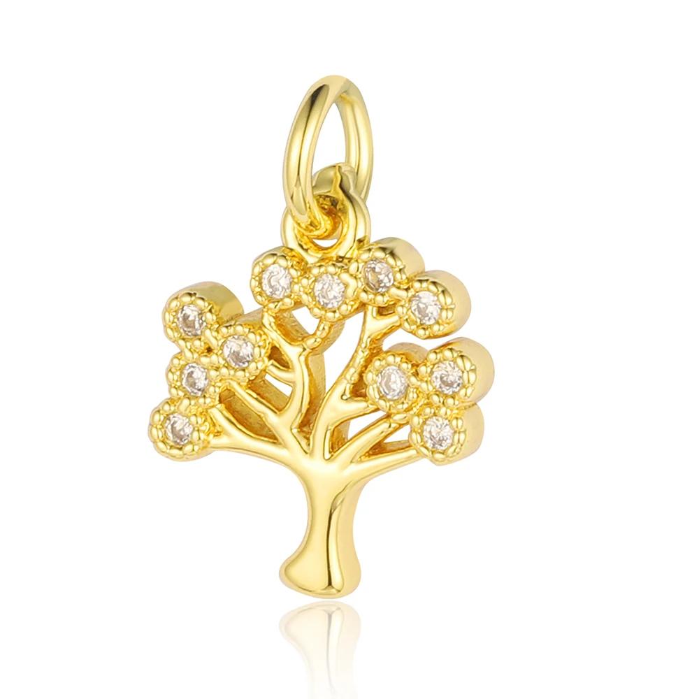 Trendy Brass Cubic Zirconia Life Tree Crown Charm Women Fish Paw Cow Pendant DIY Jewelry Bracelet Earring