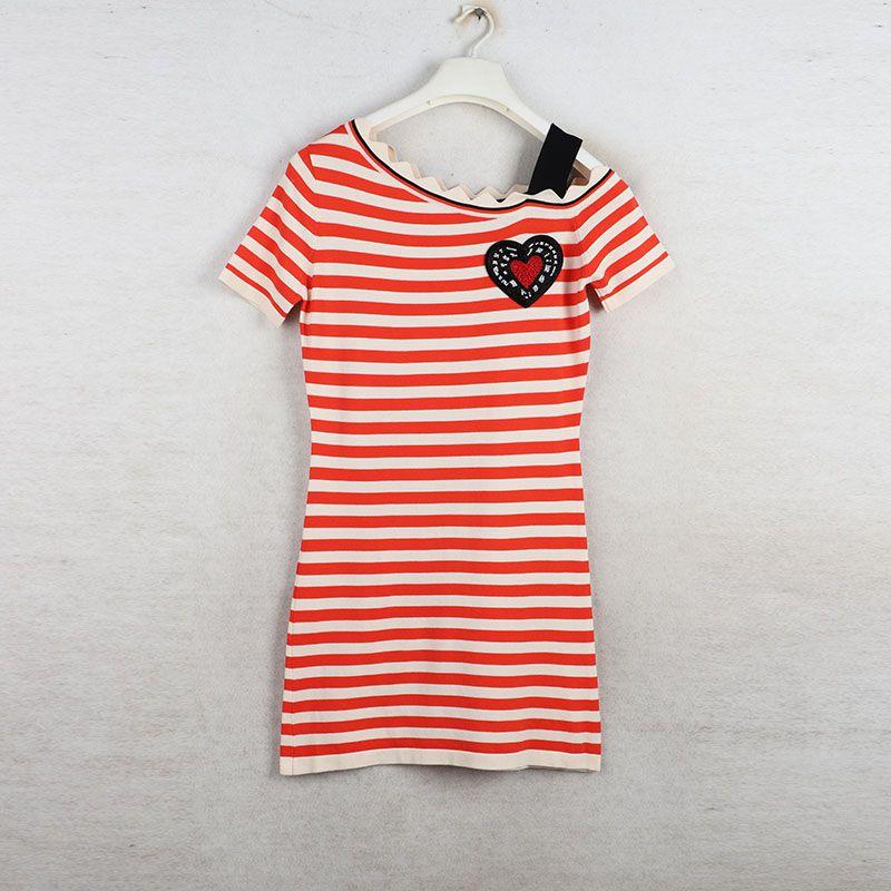 

Sunshine House Lonely Knitting Pure Cotton Thick Loose Plus Size Straight Skirt Women s Spring and Summer round Neck Short Sleeve Dress Stripes color Bust size 86-92