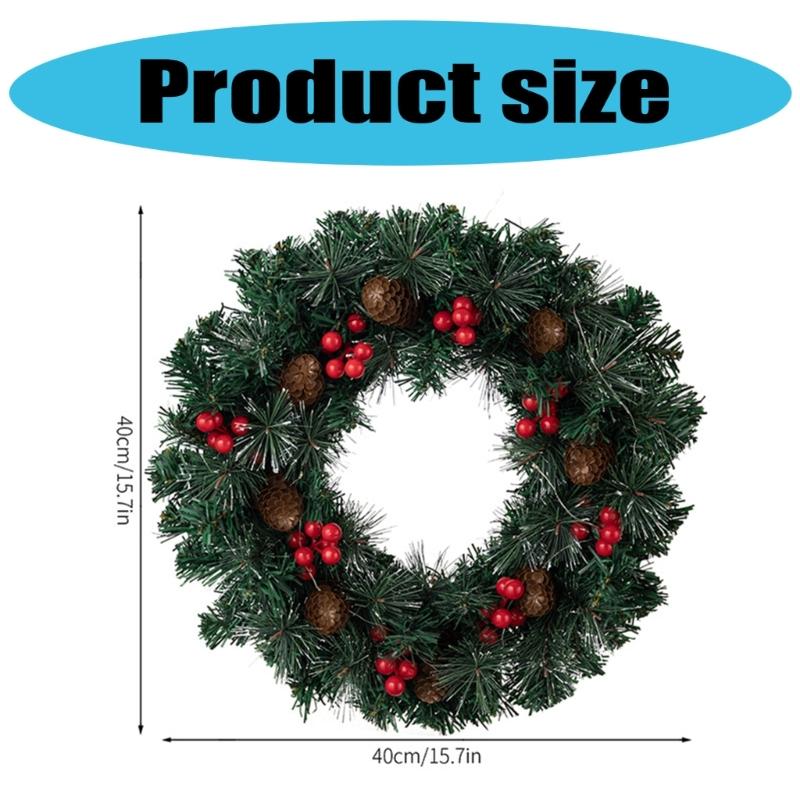 Holiday Pinecones Berries Christmas Wreath with Warm LED Lighting 40cm Diameter for Front Door Indoor and Outdoor Decors