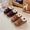 Korean Style Double Bow Furry Winter Shoes for Girls, Ages 1-6, Plus Velvet Cotton.