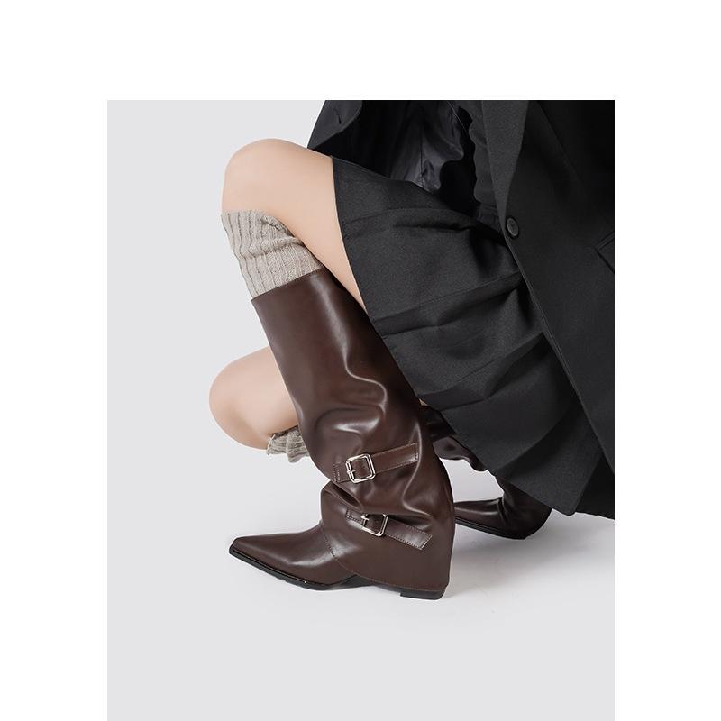 [Factory Spot] 2025 Spring European and American Wedge Heel Women's Boots High Heel Flanged Boots Aura High Boots