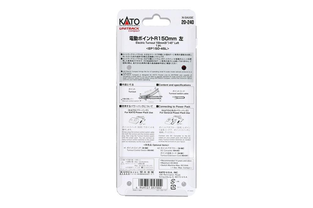 KATO N Gauge Unitrack Compact Electric Points R150-45° Left 20-240 Model Train Supplies