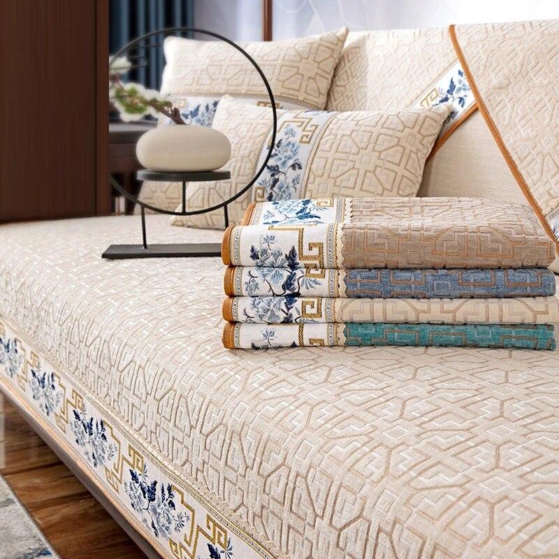 Luxury Chinese Style Sofa Covers Embroidery Flowers   Anti-slip Couch Cushion for Living Room Sofas Armchair Slipcover Towel