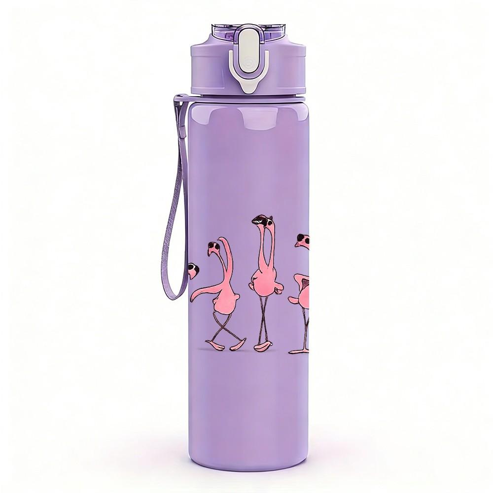 1PC Pink Flamingo Party Silhouette Print 750ml Color Plastic Sports Water Bottle Leakproof Flip Straw Lid Suitable for Sports Office Home Use